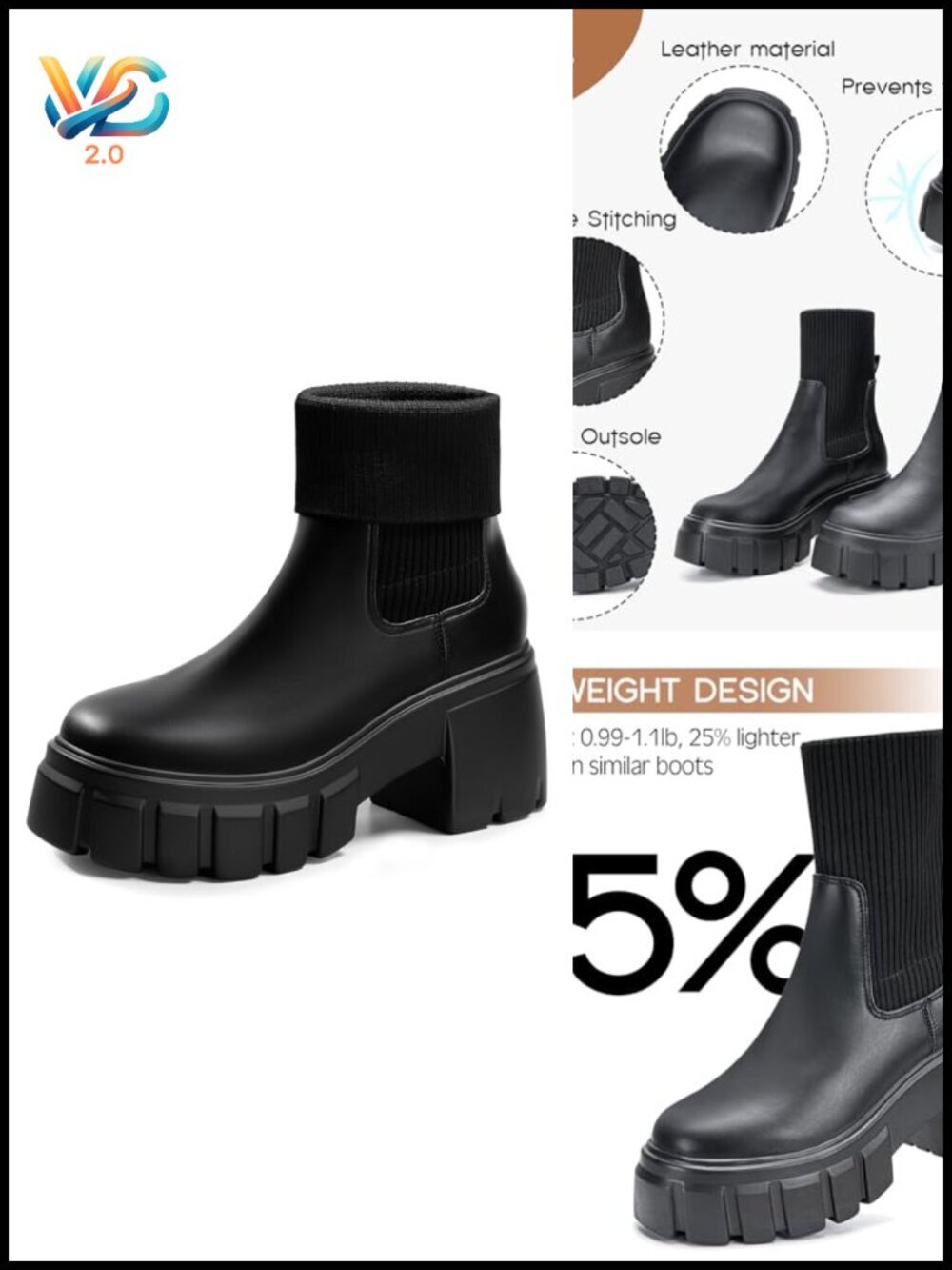 Women's Chelsea Ankle Boots Chunky Heel Lug Sole Elastic Side Panels Slip